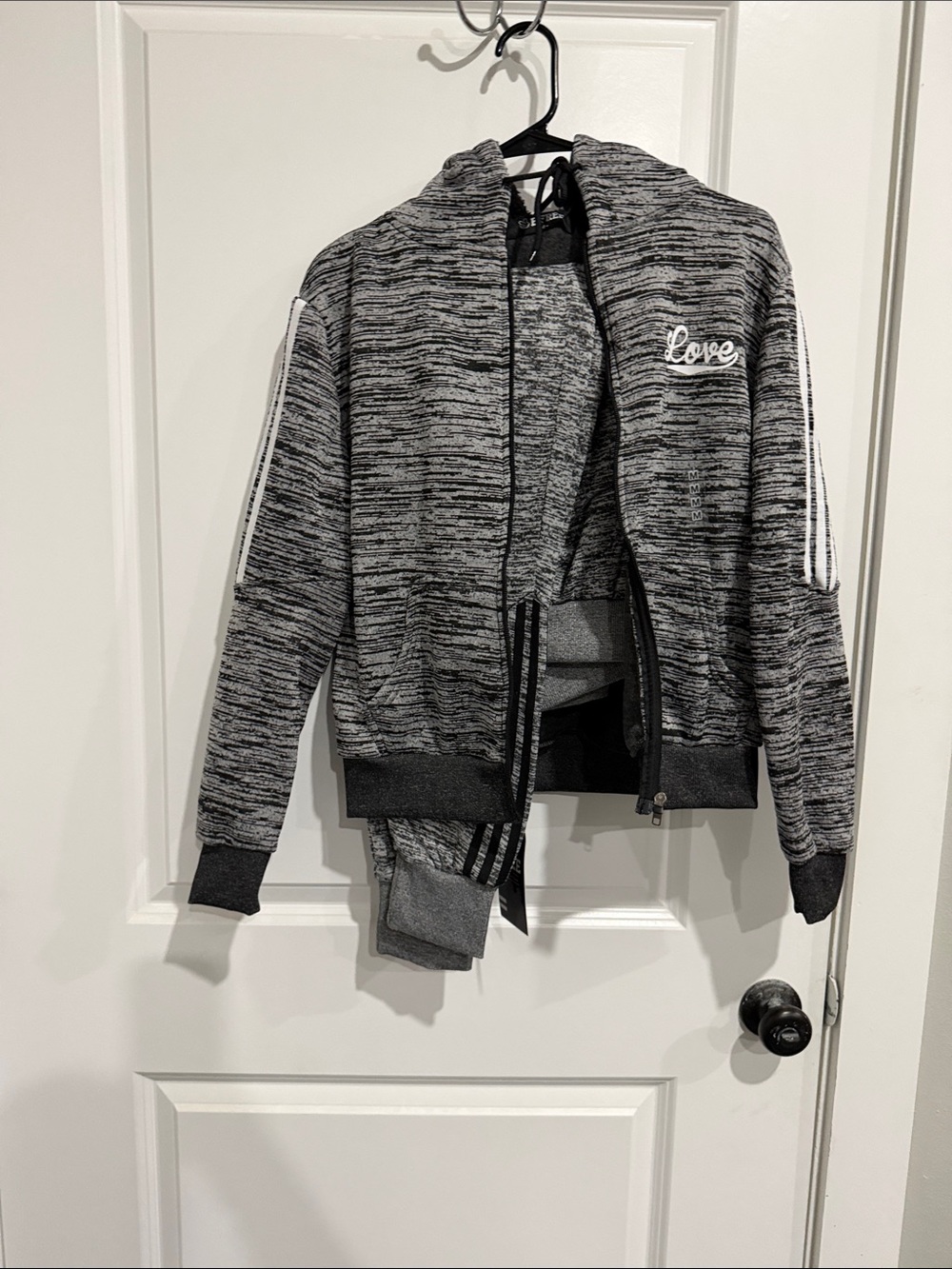Love Embroidered Gray Space-Dye Zip Hoodie